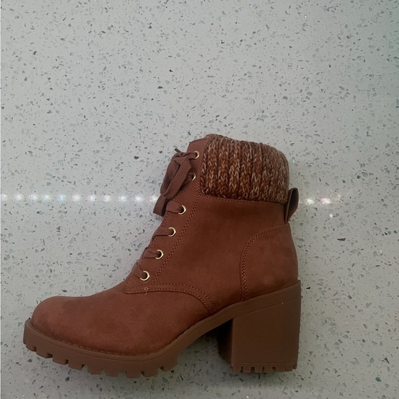 Tan Ankle Boots with Knit Cuff - Picture 1 of 6